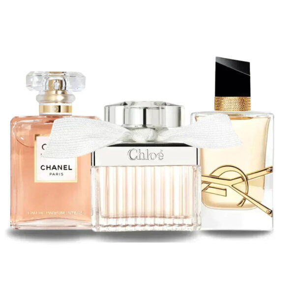 Bundle of 3 Fragrances: Chanel COCO MADEMOISELLE, Yves Saint Laurent LIBRE, and CHLOÉ – 100 ml each